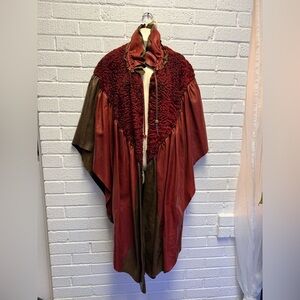 Burgundy and Brown Women's Poncho Leather Calf Cape Avant Garde Vintage